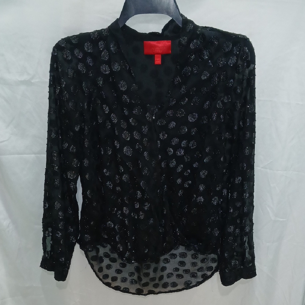 Elegant Black Sheer Polka Dot Top